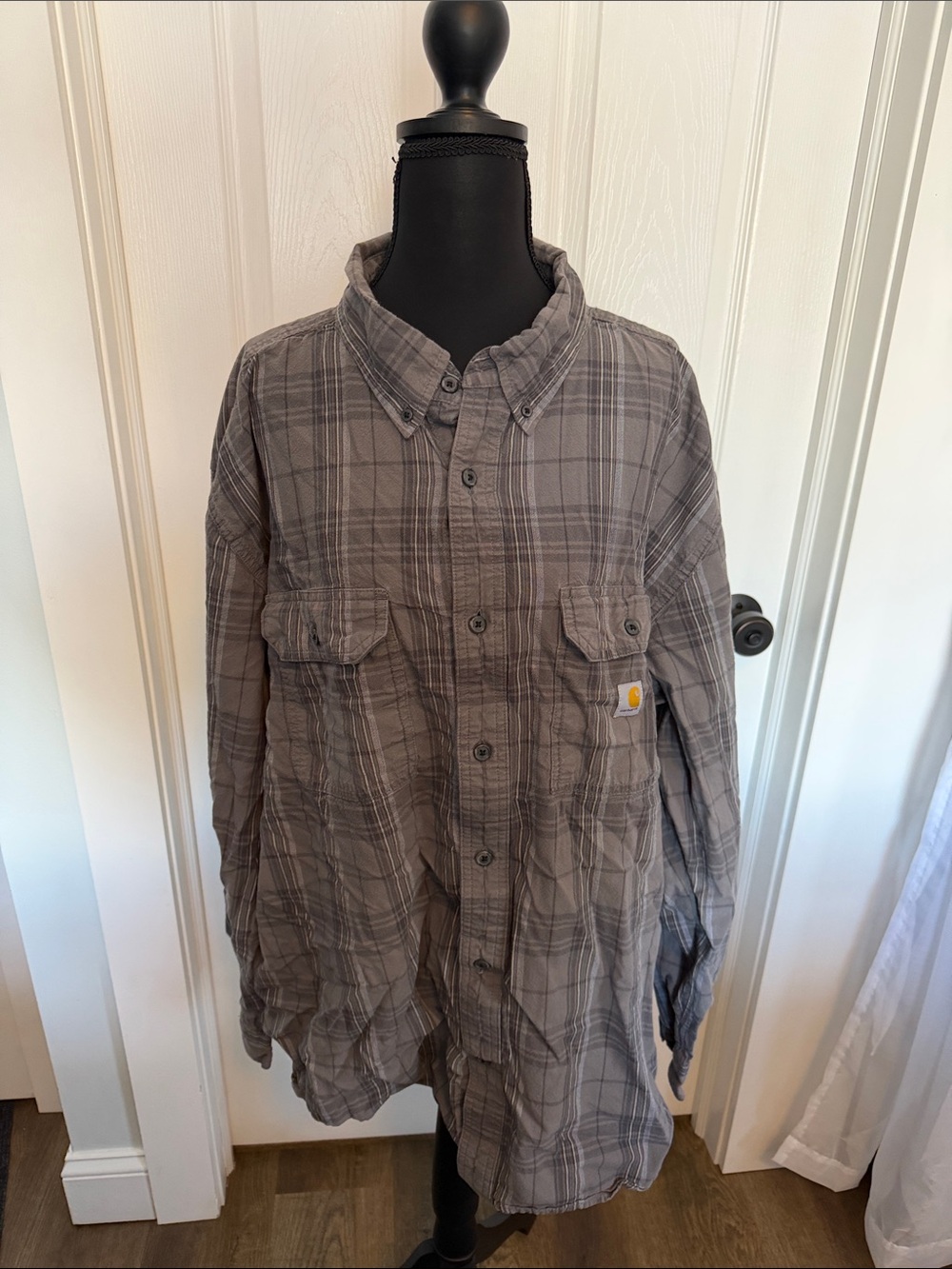Carhartt Gray Plaid Button-Up Work Shirt